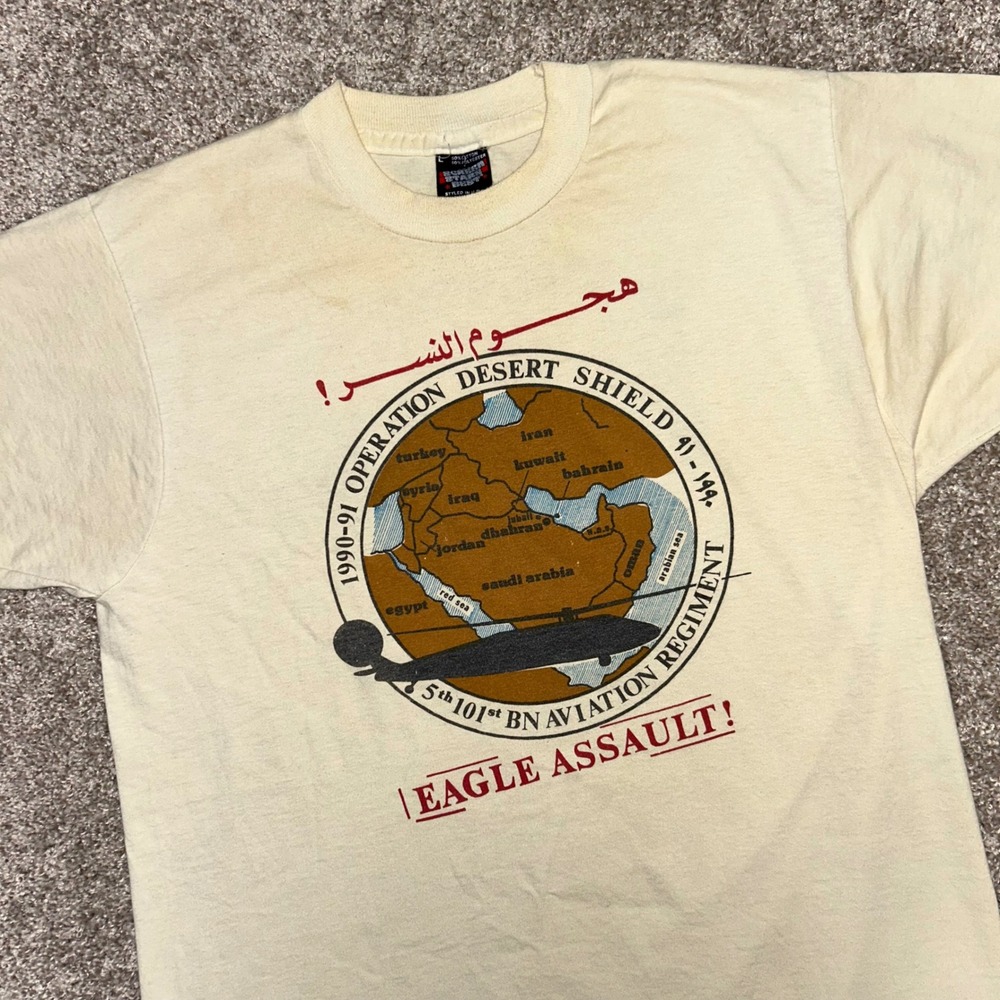 Vintage Desert Shield Free Kuwait‎ Shirt Men Large 1991 USA Made Eagle Assault